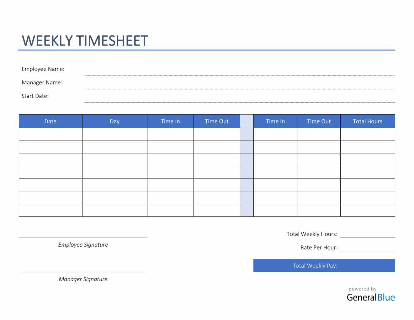 Printable Weekly Time Sheets Free