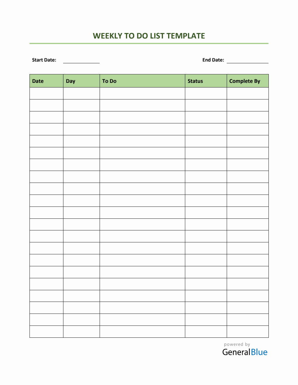 Weekly To Do List Template in PDF