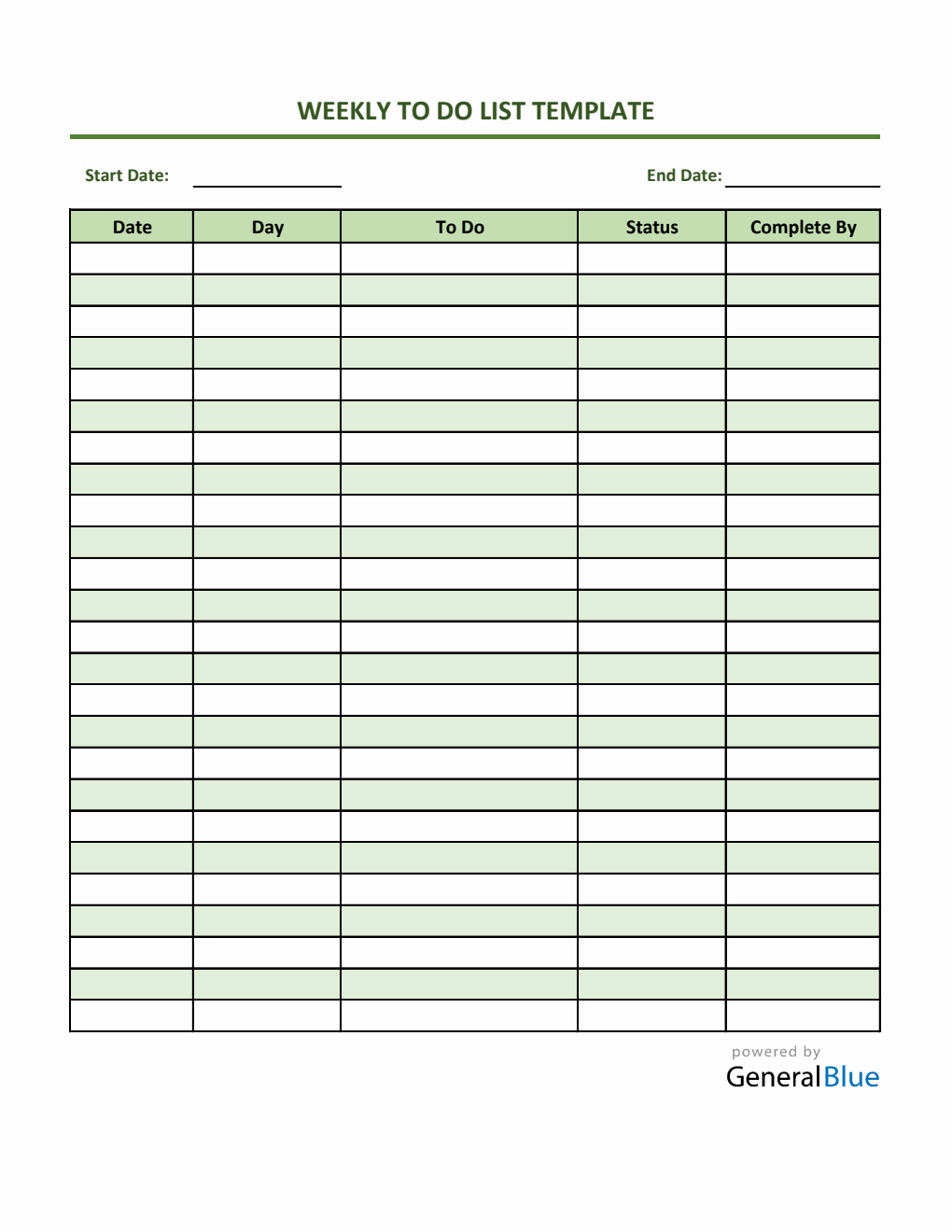 Weekly To Do List Template in Excel