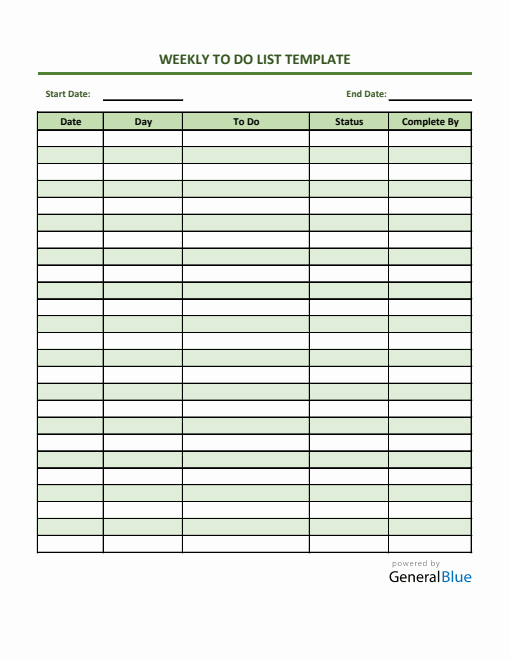 Weekly To Do List Template in Excel