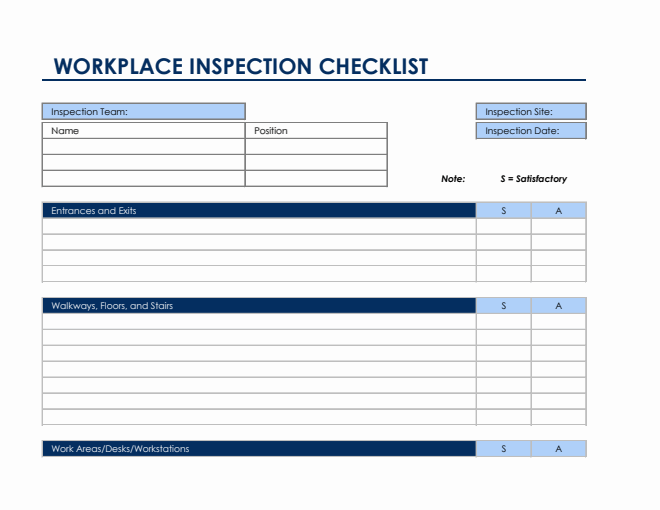Excel Workplace Inspection Checklist