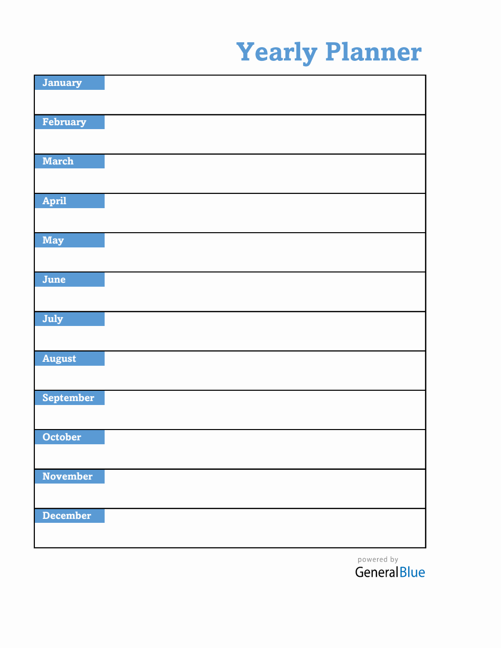 Free Excel Yearly Planner (Blue)